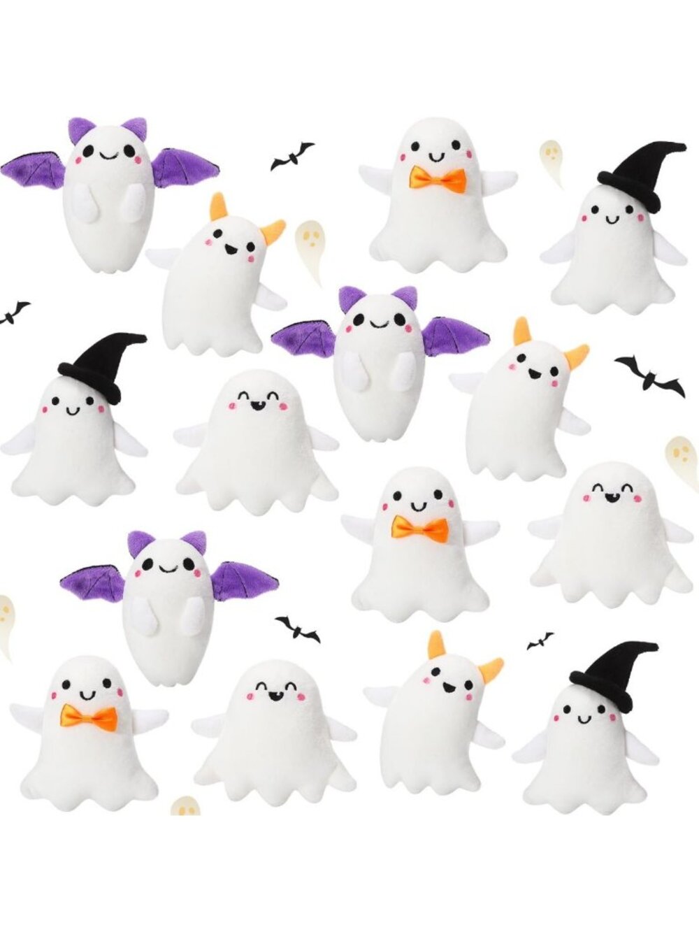 15 Pcs Halloween Ghost Plush Toys Set - Spooky Soft Stuffed Figures, 3.94 Inch